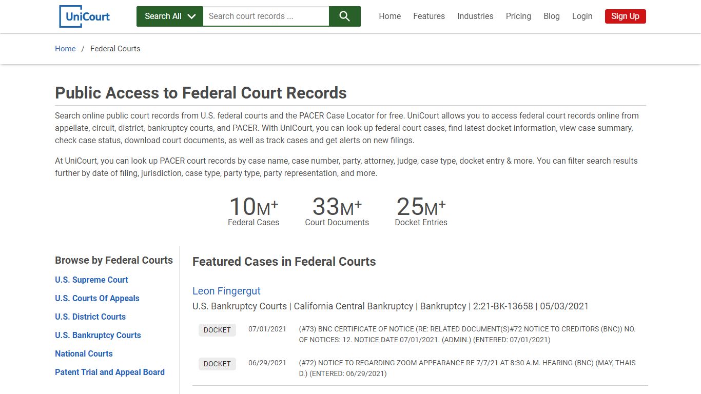 Federal Court Records | PACER Case Search - UniCourt